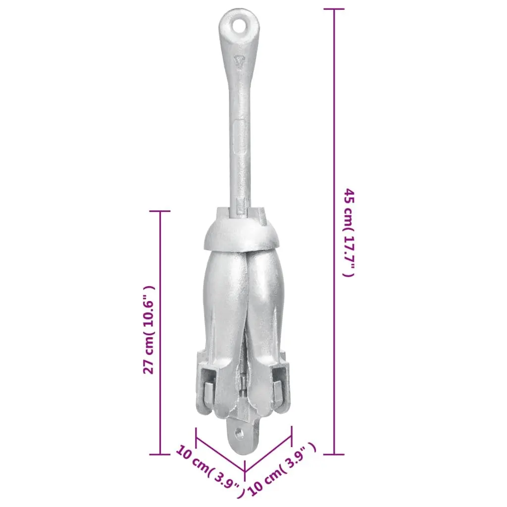 Folding Anchor with Rope 4kg Silver Cast Iron Grapnel