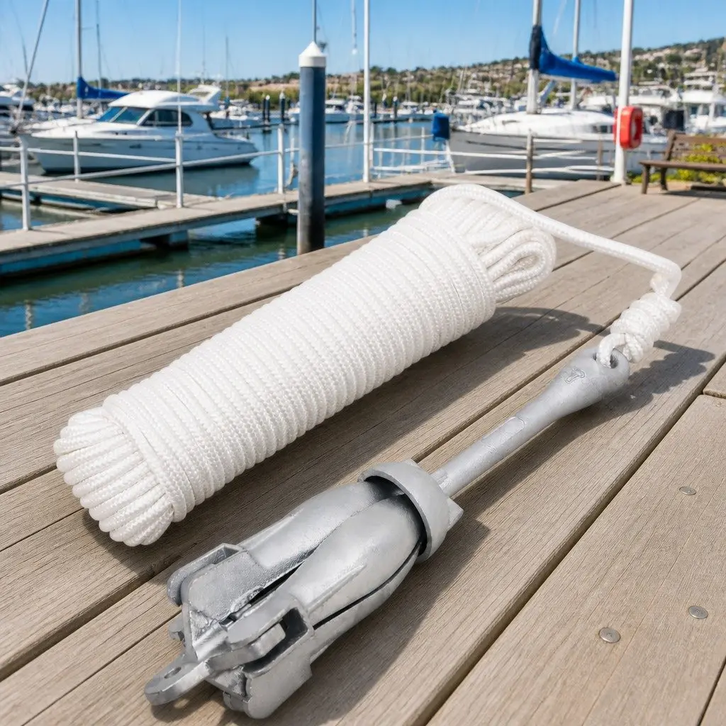 Folding Anchor with Rope Silver 6 kg Cast Iron Boat Docking Watercraft