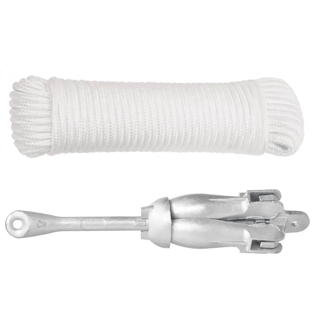 Folding Anchor with Rope Silver 6 kg Cast Iron Boat Docking Watercraft