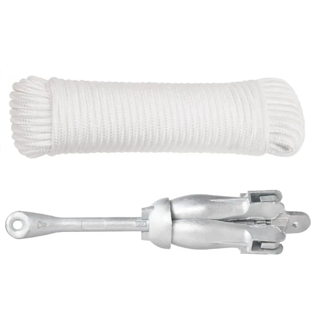 Folding Anchor with Rope Silver 8kg Cast Iron Grapnel Boat Watercraft Docking