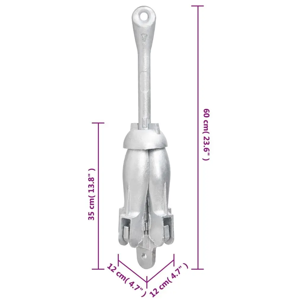 Folding Anchor with Rope Silver 8kg Cast Iron Grapnel Boat Watercraft Docking