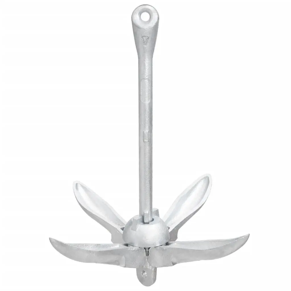 Folding Anchor with Rope Silver 8kg Cast Iron Grapnel Boat Watercraft Docking