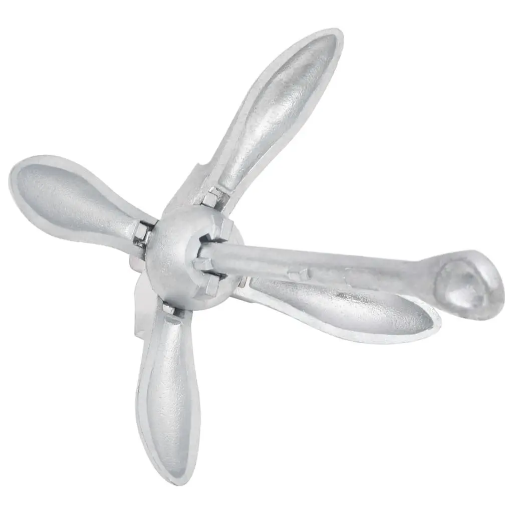 Folding Anchor with Rope Silver 8kg Cast Iron Grapnel Boat Watercraft Docking