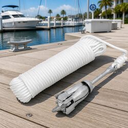 Folding Anchor with Rope 1.5kg Silver 4-Claw Grapnel for Boat Dinghy Kayak