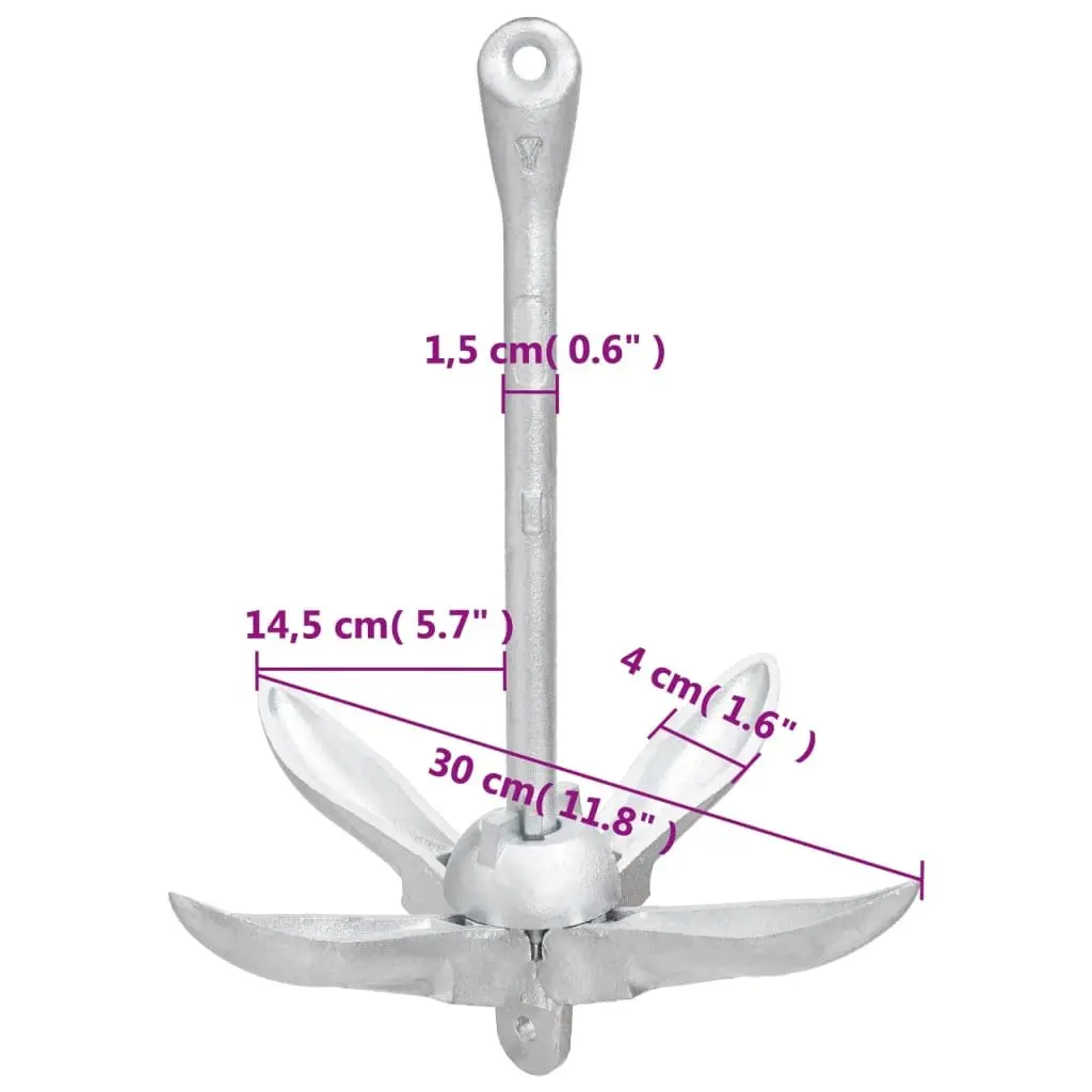 Folding Anchor 4-Claw Grapnel 1.5kg Silver