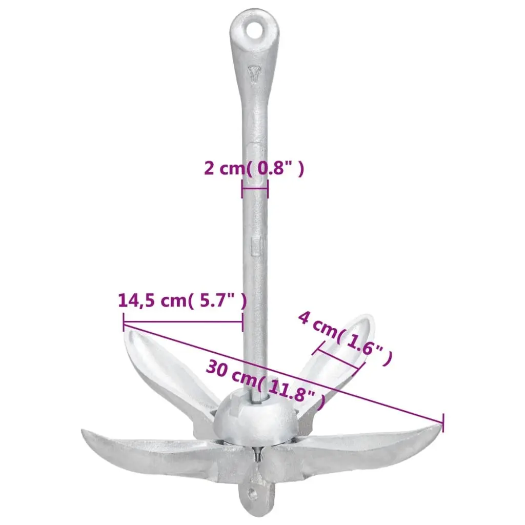 Folding Anchor 4-Claw Grapnel 2.5 kg Silver