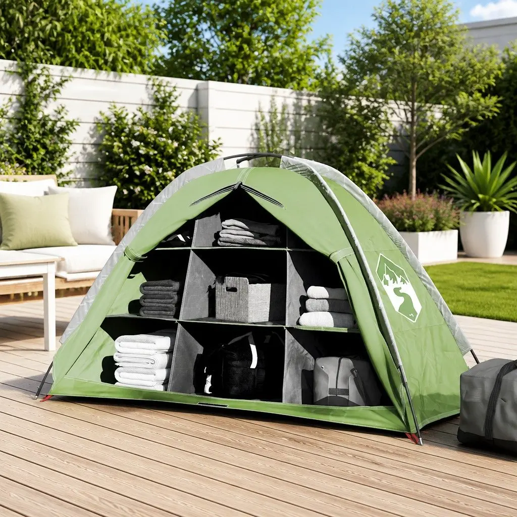 Storage Tent Waterproof Green 9 Compartment Lightweight Camping Organizer
