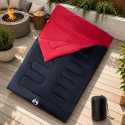 Double Sleeping Bag with Pillows Adults Camping Hiking 3-4 Seasons