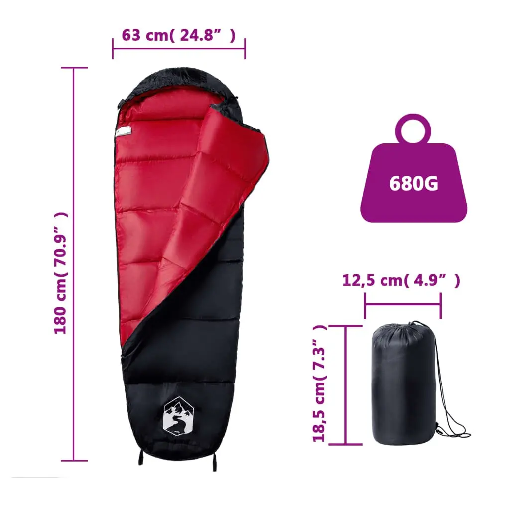 Mummy Sleeping Bag Water Resistant Adults Compact Red
