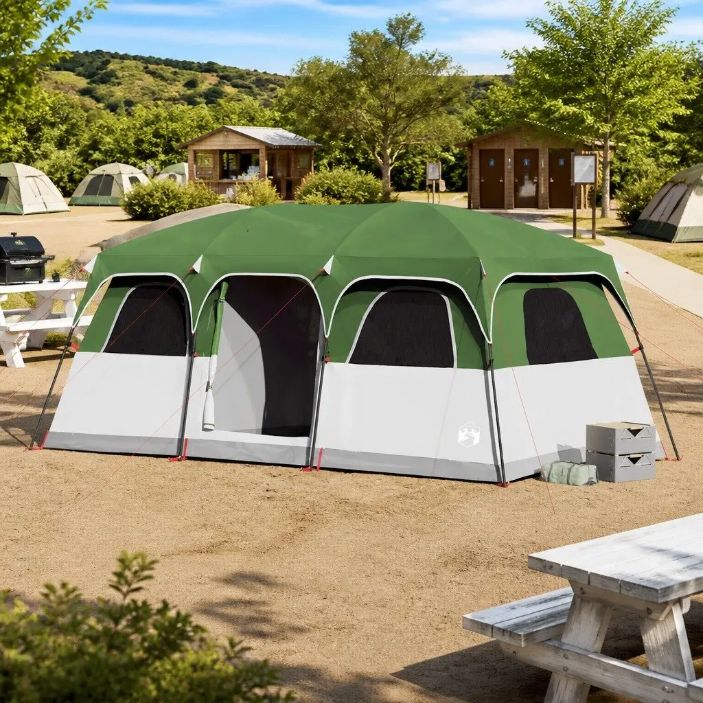 10-Person Family Camping Tent Green Waterproof Cabin with Detachable Rainfly and Mosquito Mesh