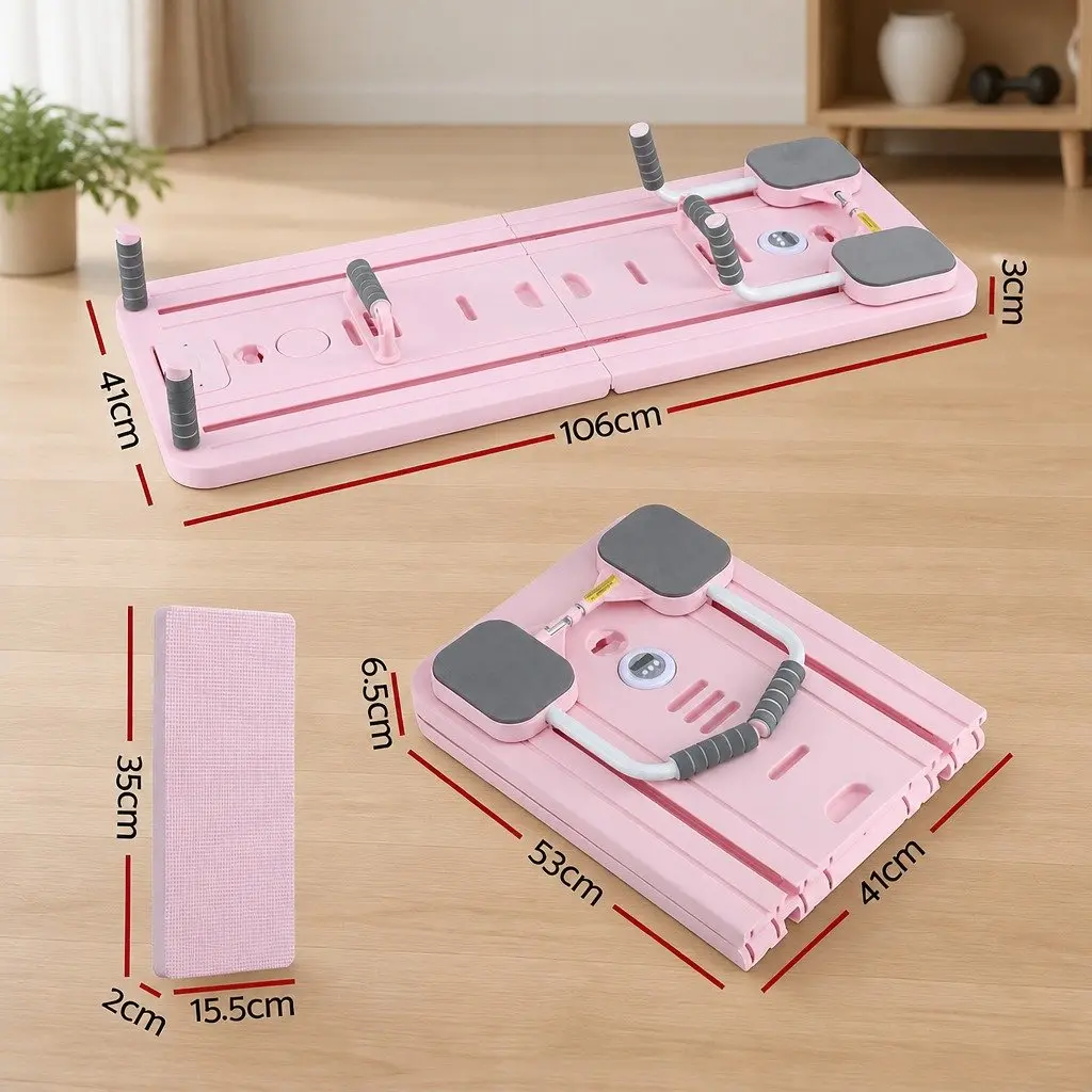 Pilates Board Foldable Reformer Multi Functional Full Body Exercise Trainer Pink