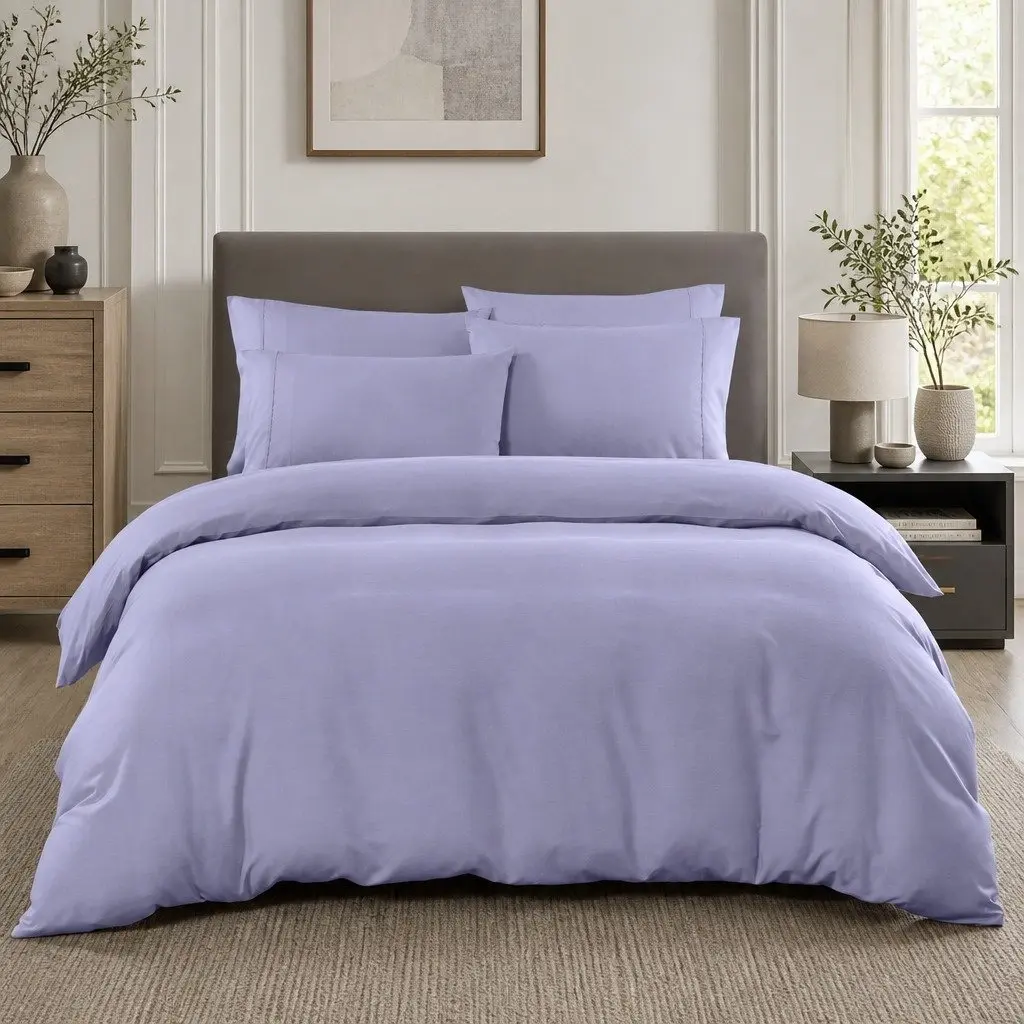 King Bamboo Cooling Quilt Cover Set 2000TC with Pillowcases Lilac Grey