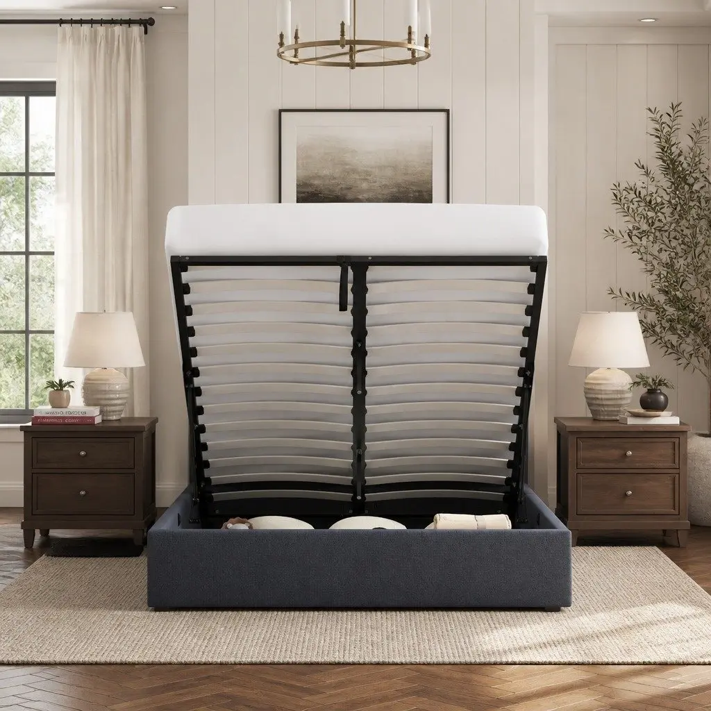 Gas Lift Bed Frame with Headboard Modern King Single Storage Platform