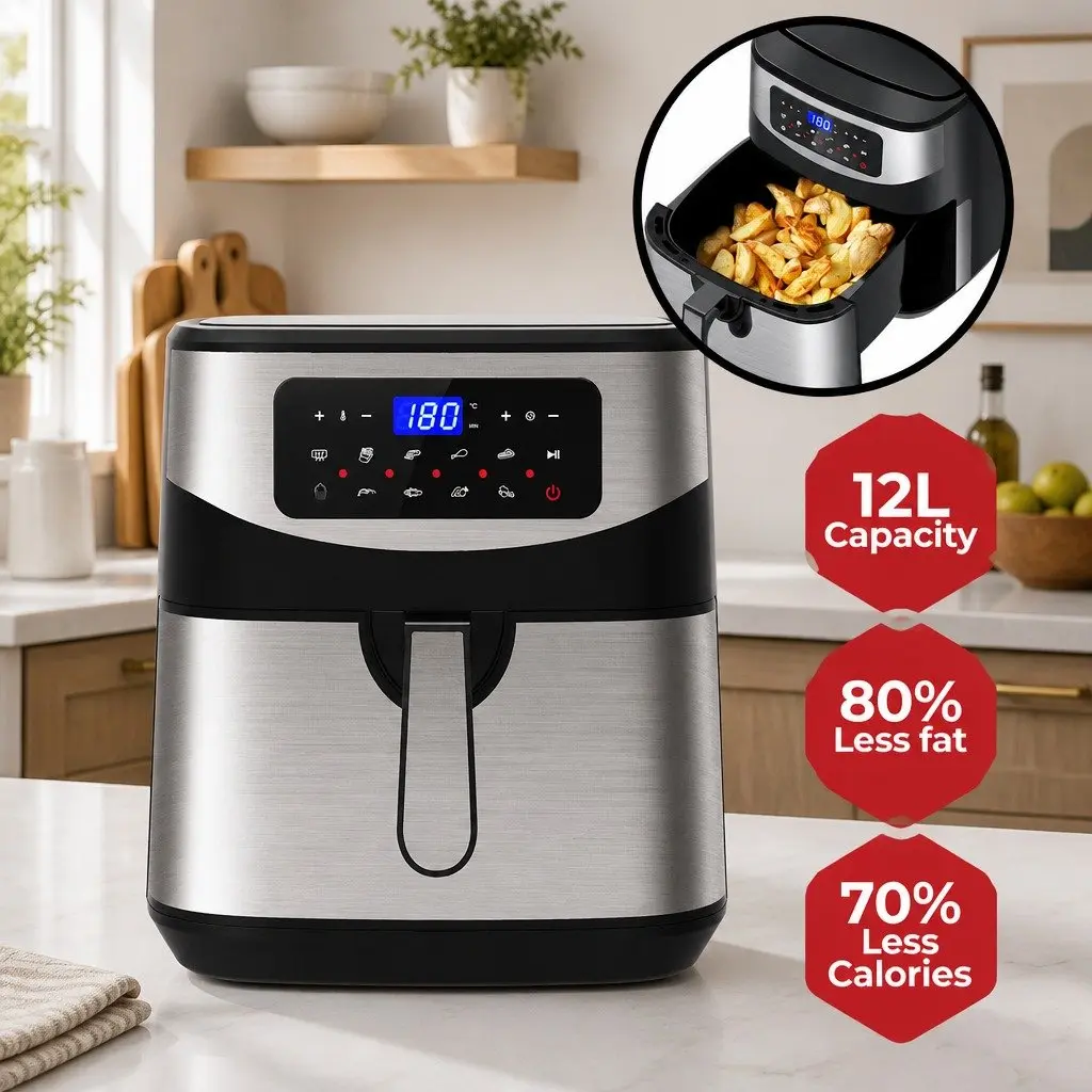 Digital Air Fryer Large Capacity 12L Touch Screen Timer Temperature Control