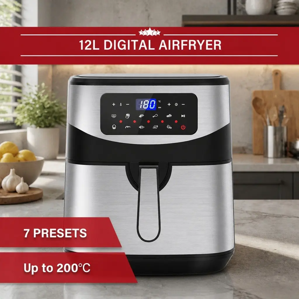 Digital Air Fryer Large Capacity 12L Touch Screen Timer Temperature Control