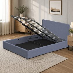 Gas Lift Bed Frame with Headboard Double Storage Bedroom Furniture Charcoal