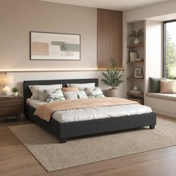 Single Bed Frame with Headboard Modern Platform Design Upholstered Bedroom