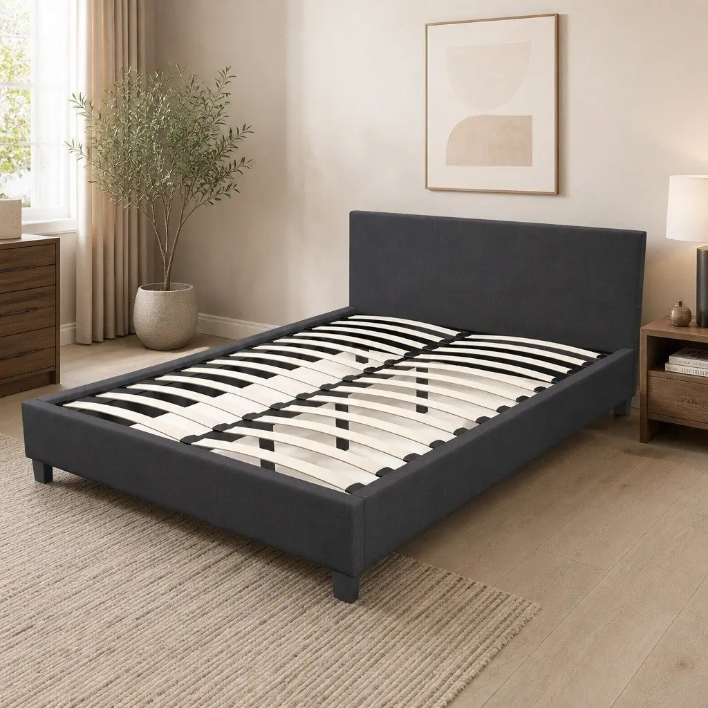 Single Bed Frame with Headboard Modern Platform Design Upholstered Bedroom