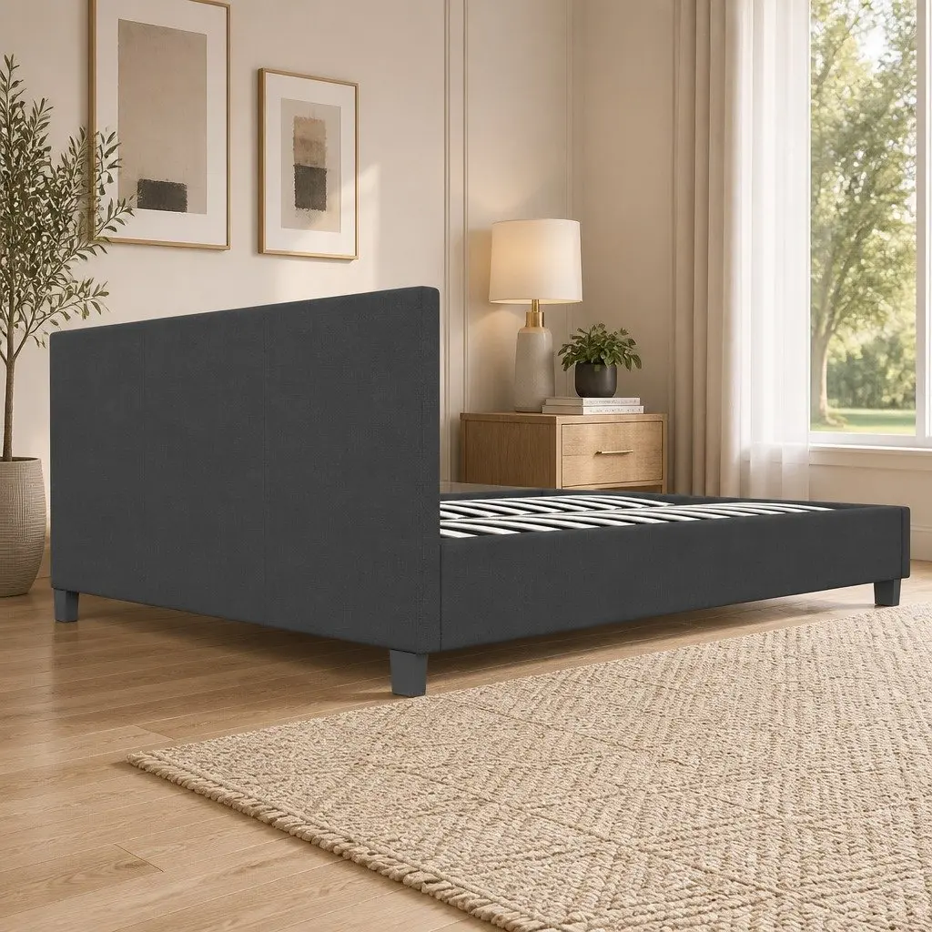 Single Bed Frame with Headboard Modern Platform Design Upholstered Bedroom