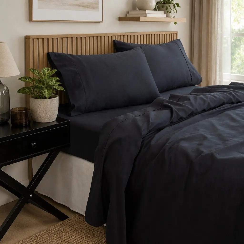 Queen Sheet Set Charcoal Soft Bamboo Cotton Blend 1000TC