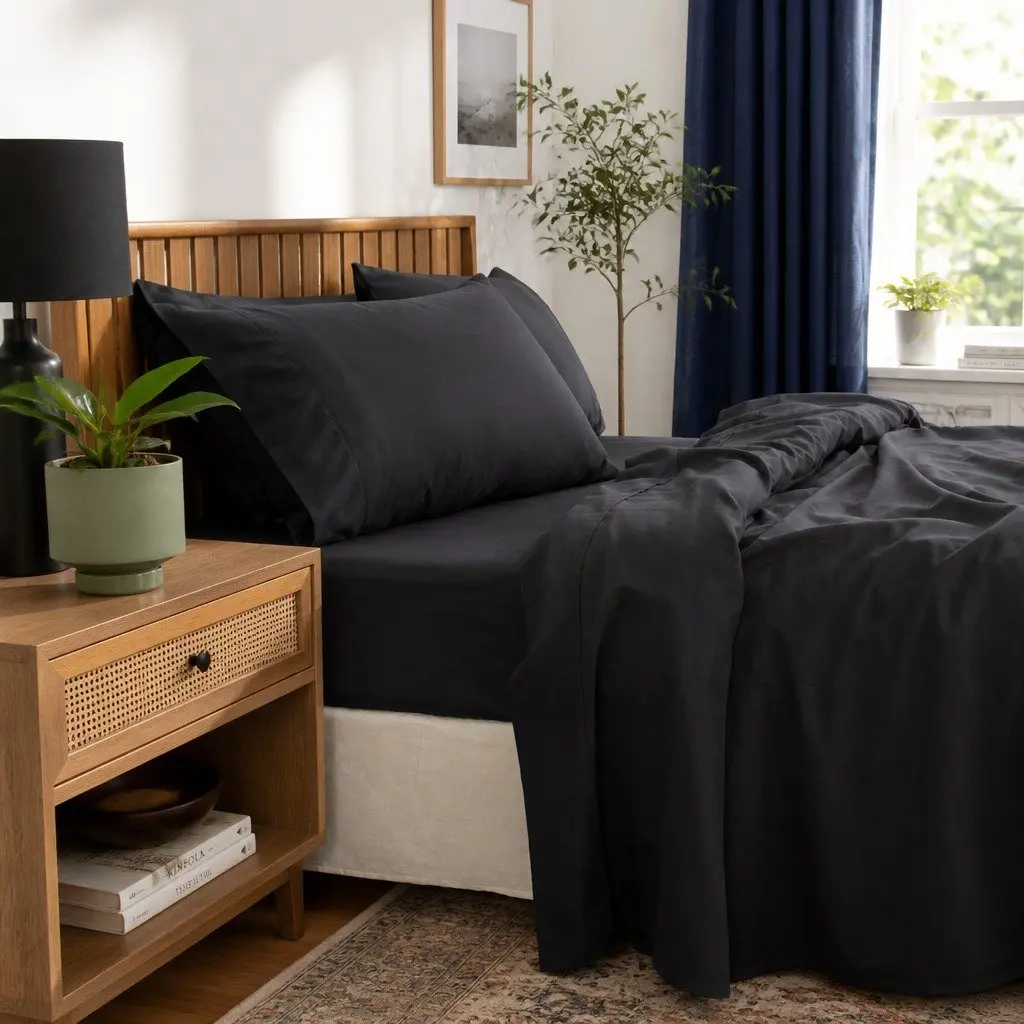 Queen Sheet Set Charcoal Soft Bamboo Cotton Blend 1000TC