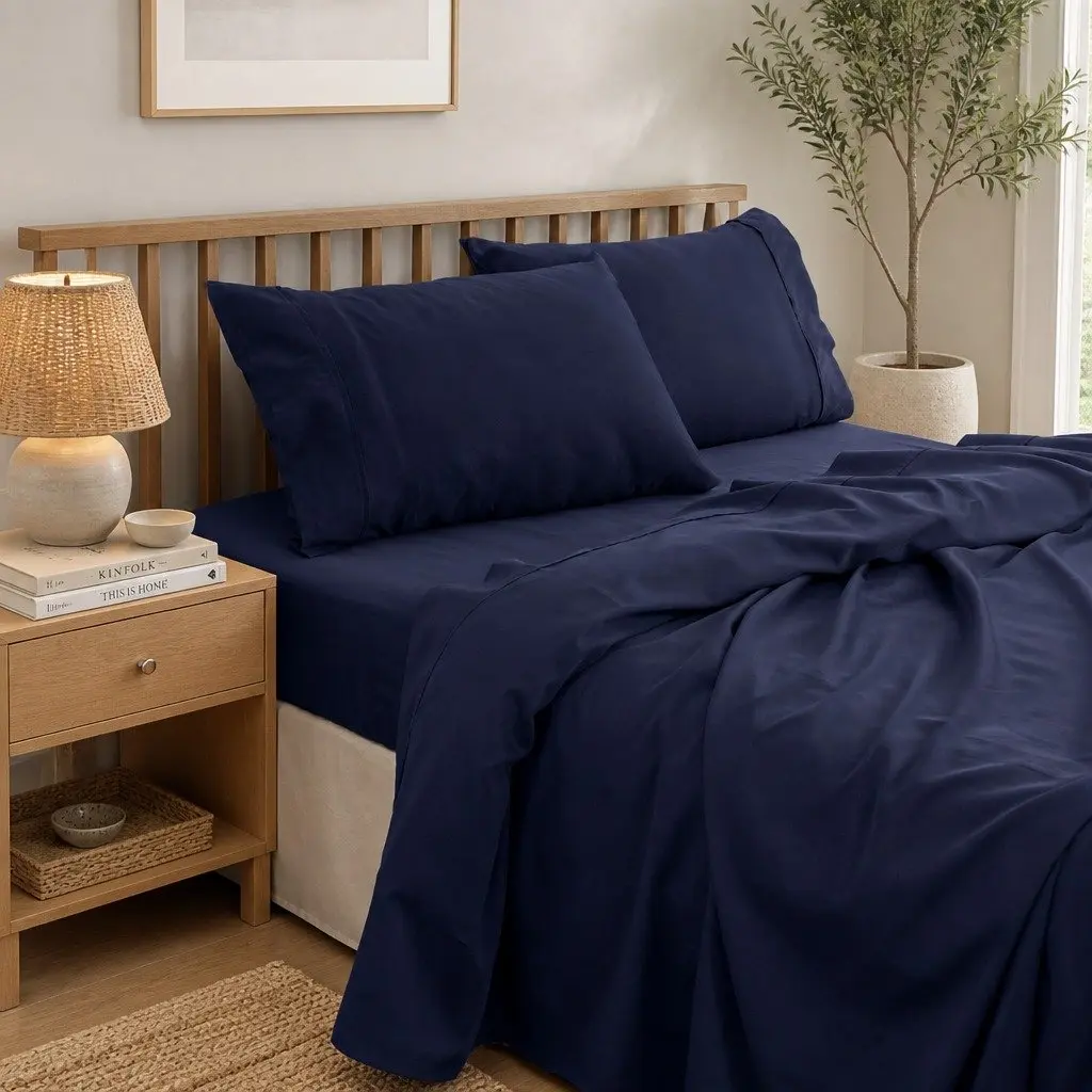 Bamboo Cotton Sheet Set 1000TC Hypoallergenic Royal Blue 4 Piece