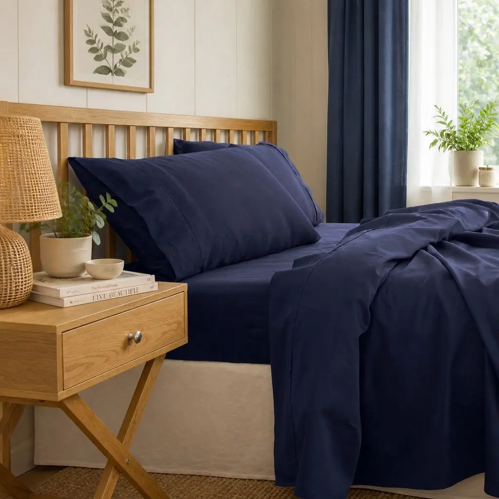 Bamboo Cotton Sheet Set 1000TC Hypoallergenic Royal Blue 4 Piece