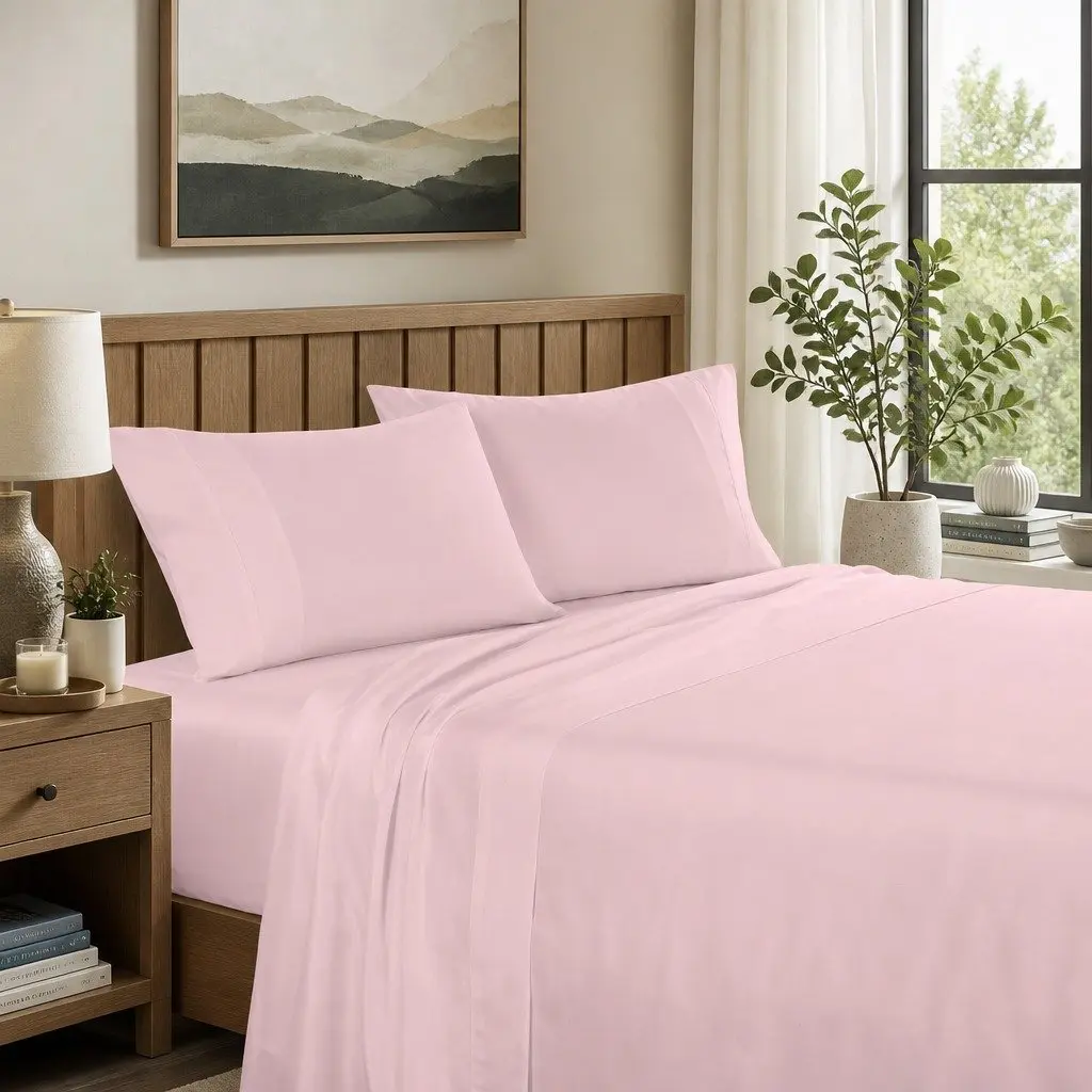 King Sheet Set 1200TC Ultrasoft Satin Microfibre 4 Piece Deep Pocket Soft Pink