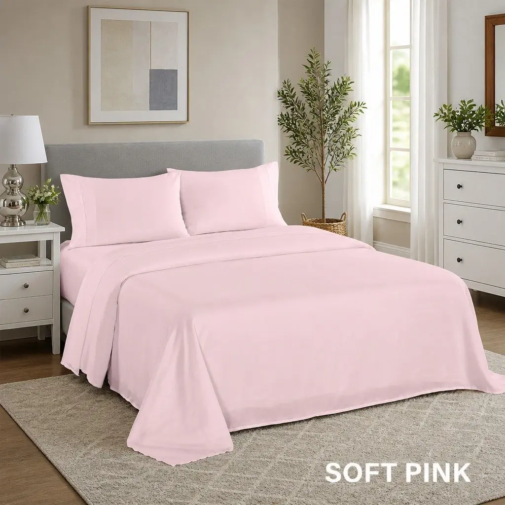King Sheet Set 1200TC Ultrasoft Satin Microfibre 4 Piece Deep Pocket Soft Pink