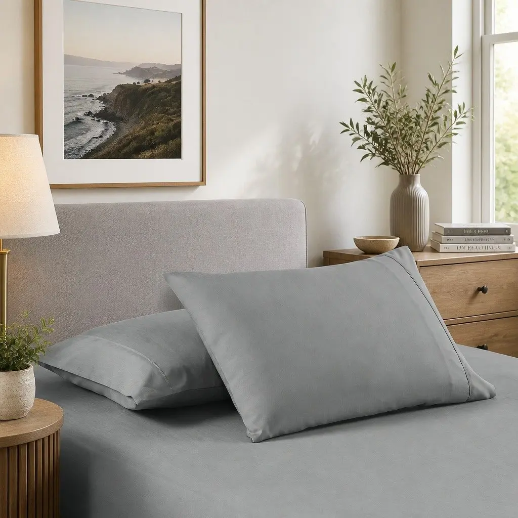Cooling Bamboo Sheet Set 2000TC Soft Microfibre Blend Single Bed Mid Grey