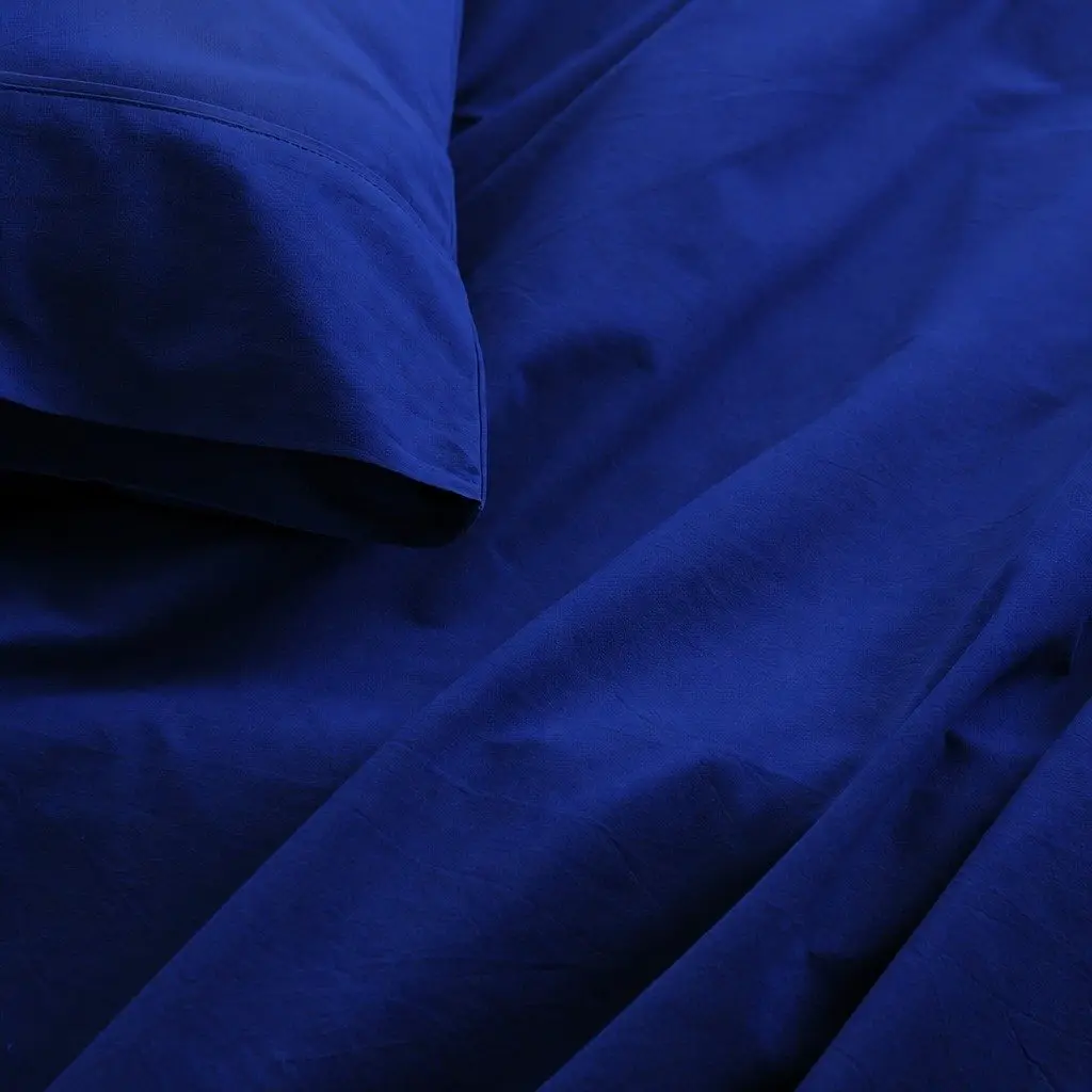 Double Bed Sheet Set Vintage Washed Cotton Percale Soft Royal Blue