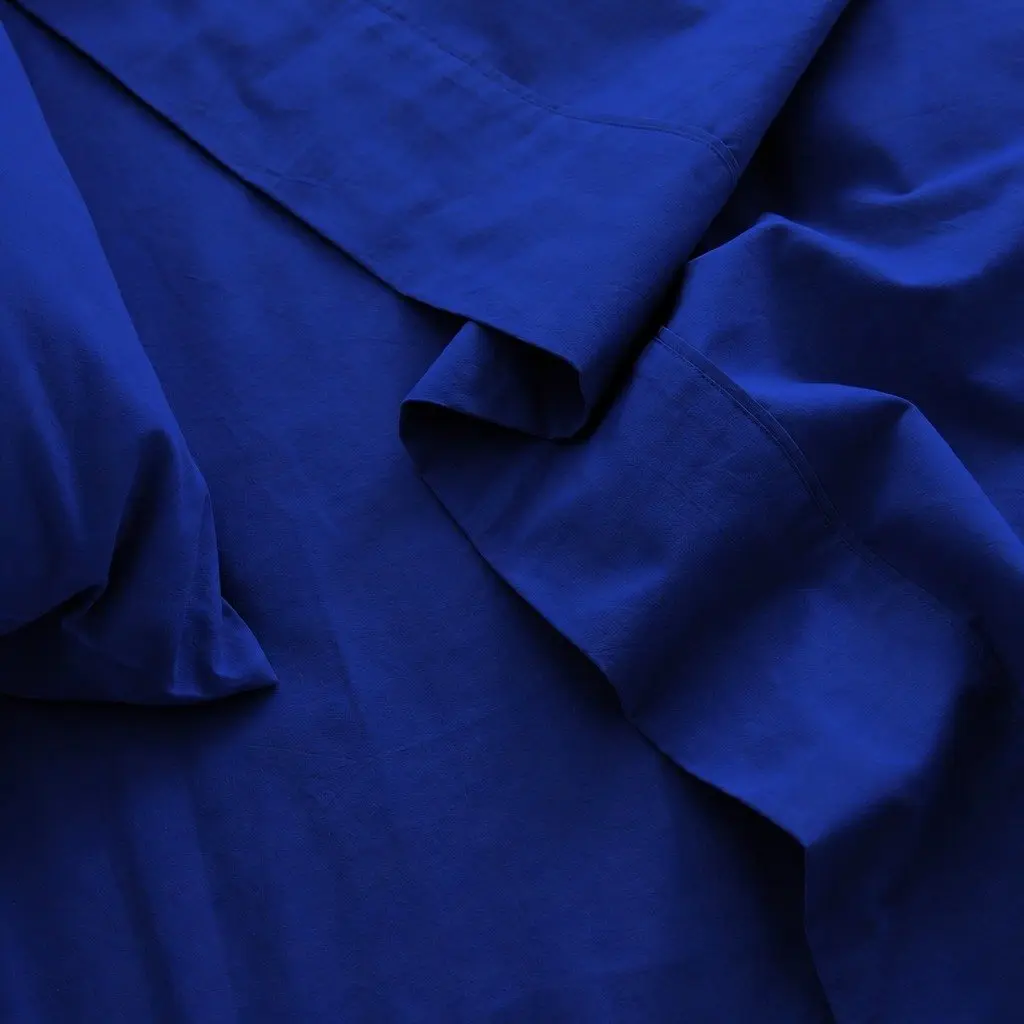 Double Bed Sheet Set Vintage Washed Cotton Percale Soft Royal Blue