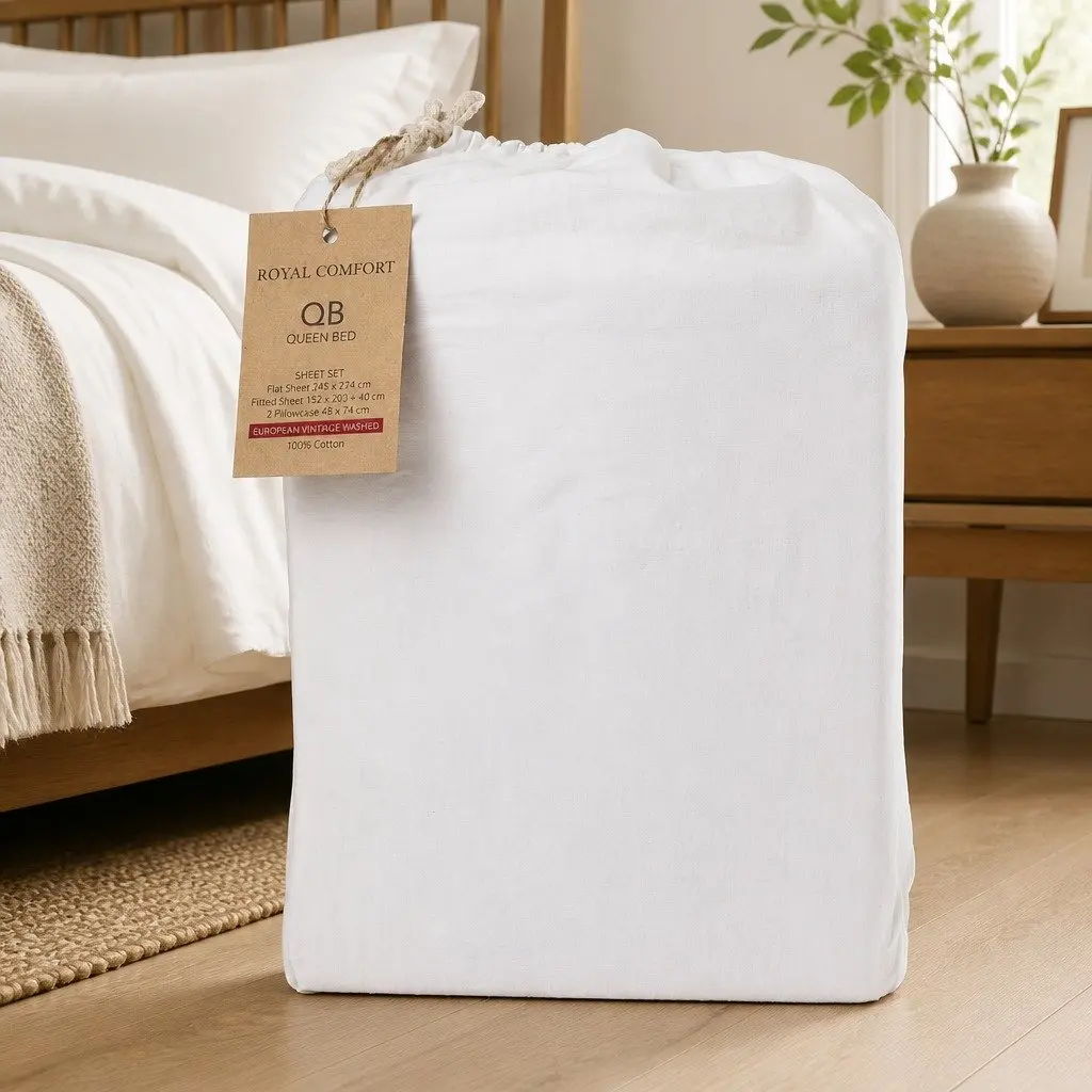 King Cotton Sheet Set Vintage Washed Soft Breathable King Size