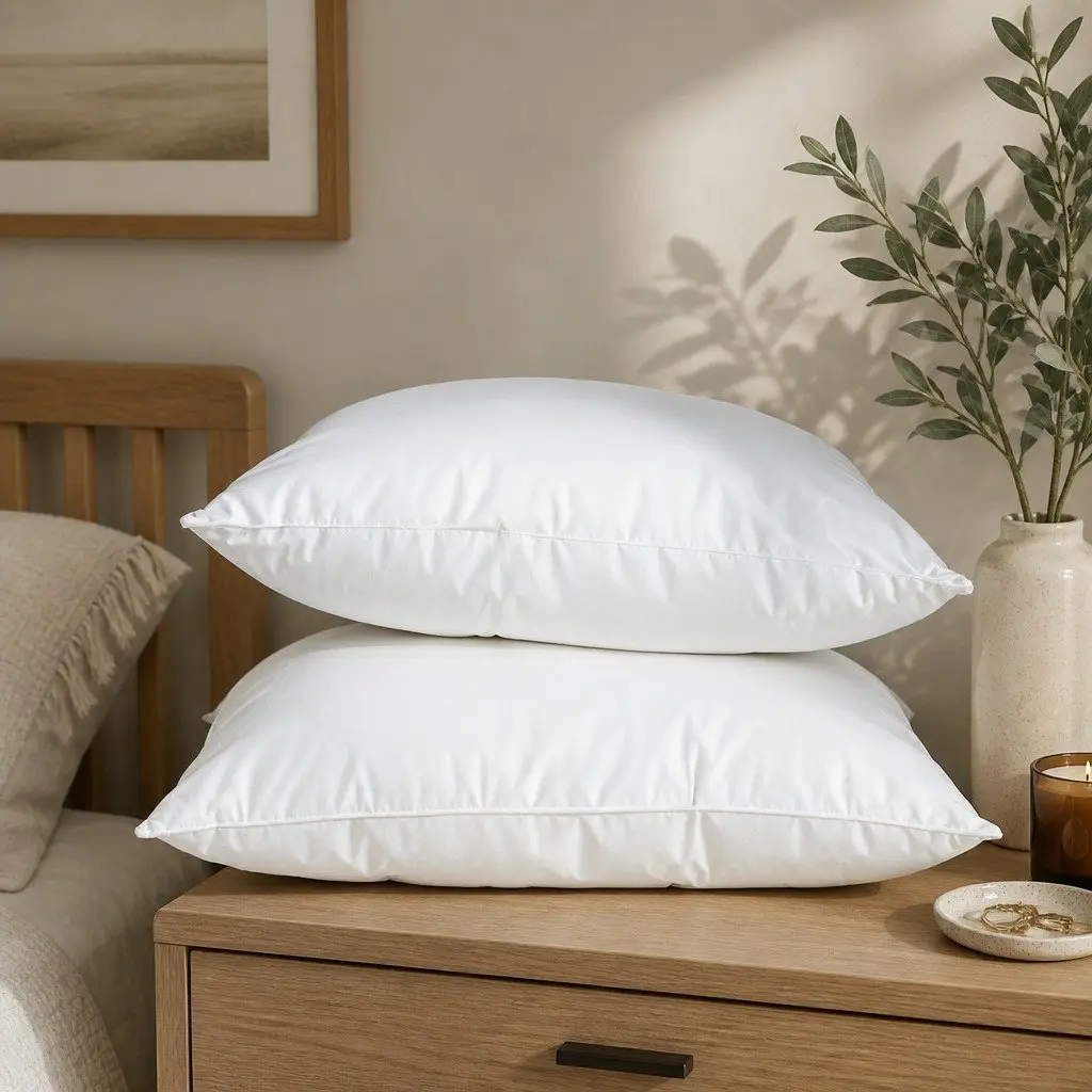 Goose Feather Down Pillows Twin Pack 1000GSM White Soft Sleeping Pillows Set