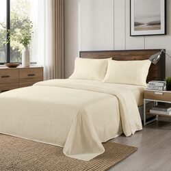 Bamboo Blend Sheet Set Double Bed 1000TC Fitted Flat Pillowcases Dark Ivory