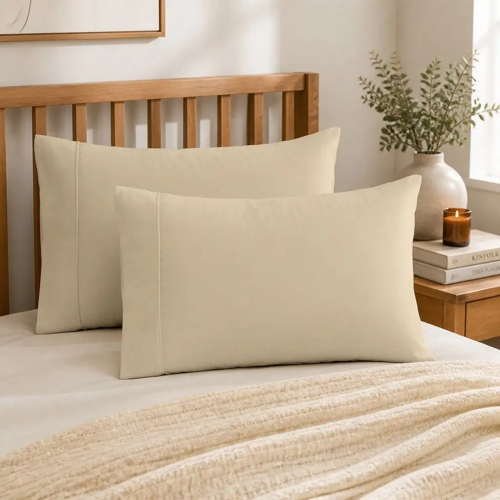 Double Bed Sheet Set 1000TC Bamboo Blend Dark Ivory Fitted Flat Pillowcases
