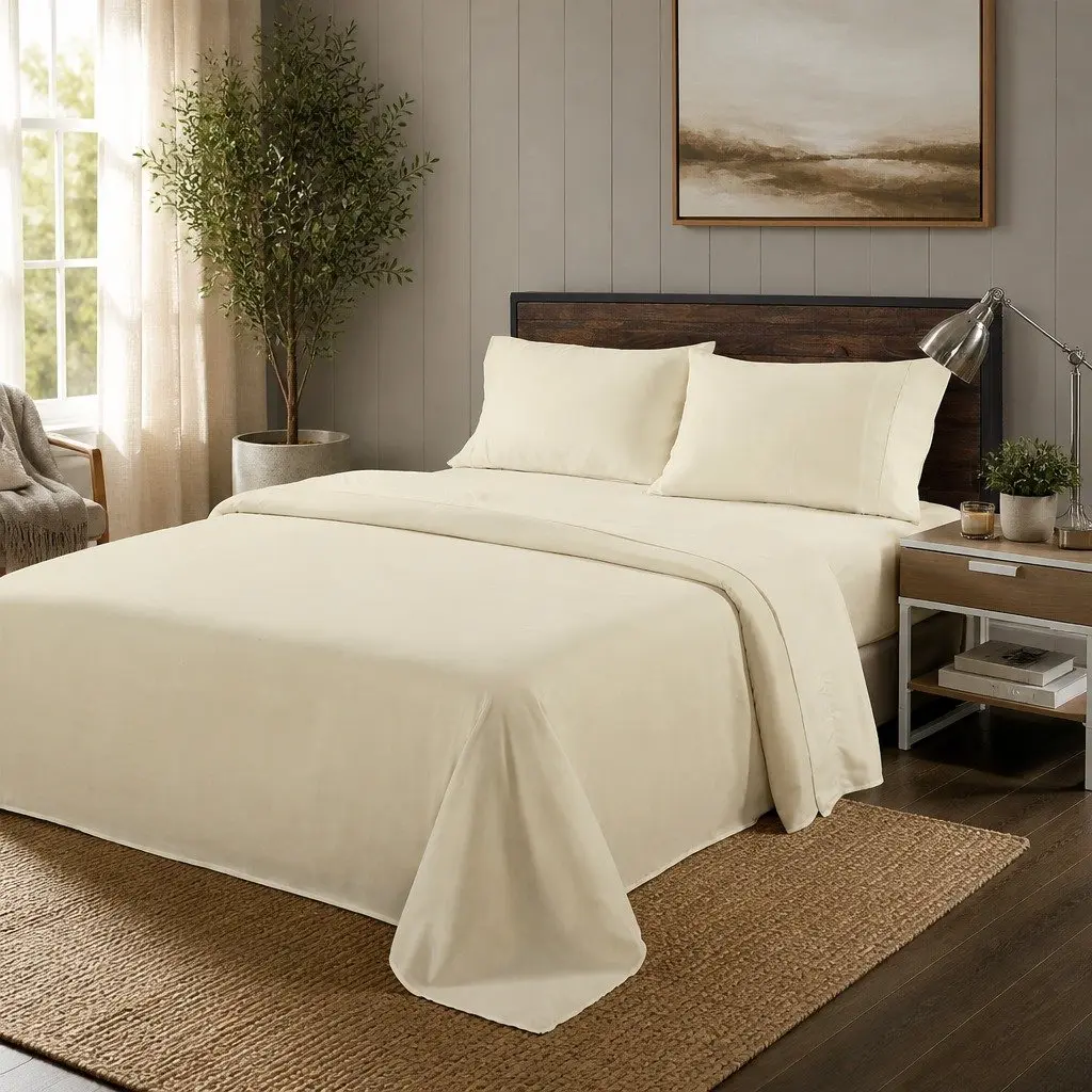 Double Bed Sheet Set 1000TC Bamboo Blend Dark Ivory Fitted Flat Pillowcases