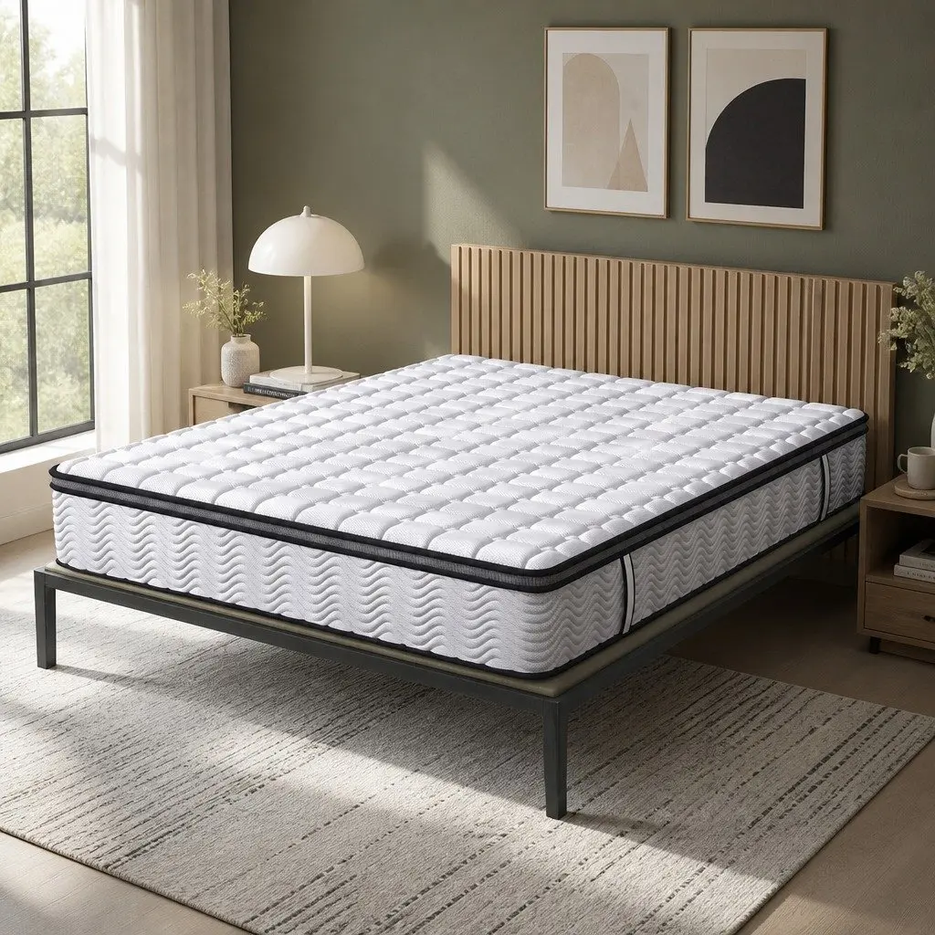 Double Pocket Spring Mattress Medium-Firm 5-Zone Support Hybrid Foam Latex 137x190x30cm