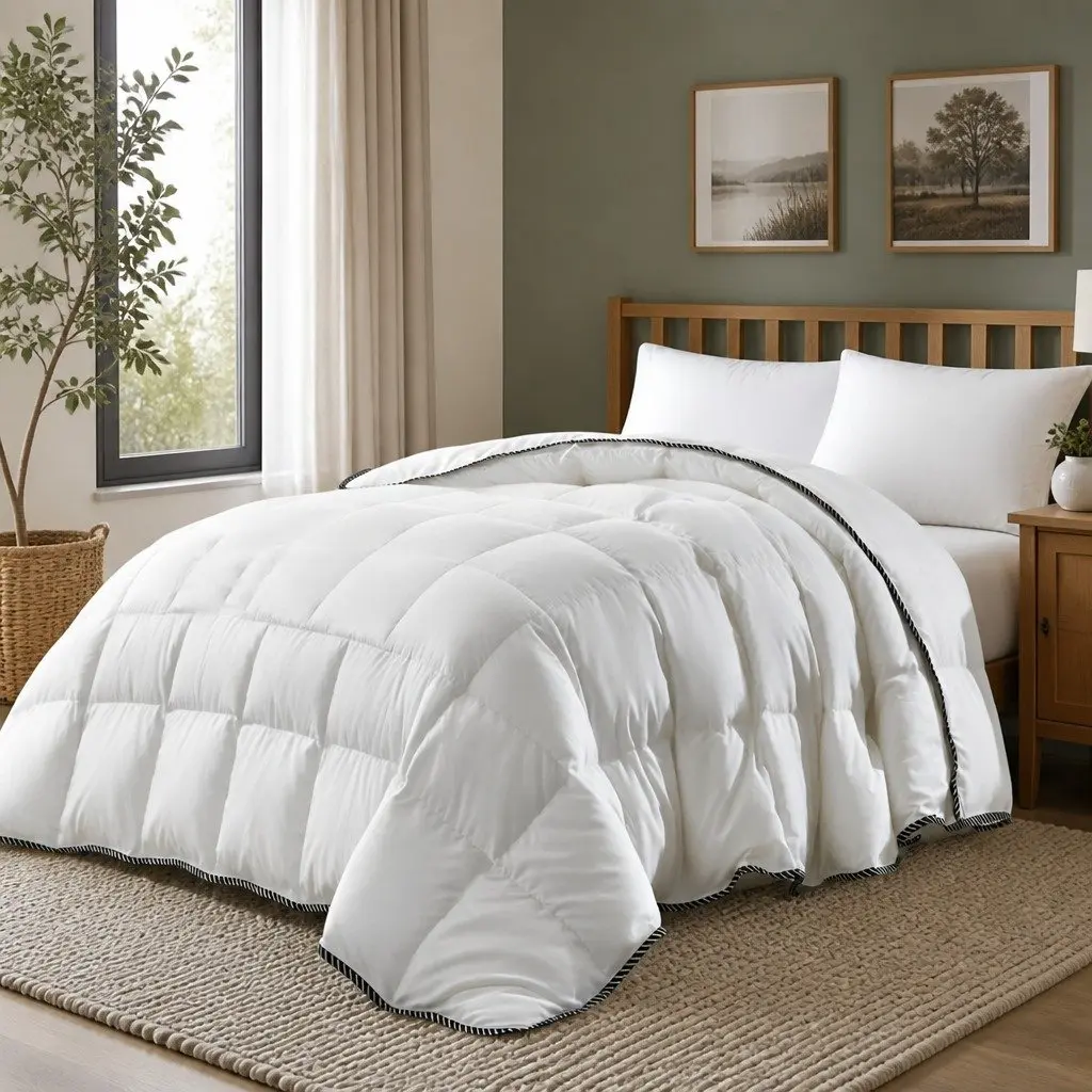 Queen Bamboo Quilt 350GSM All-Seasons Sateen Weave Hypoallergenic Breathable