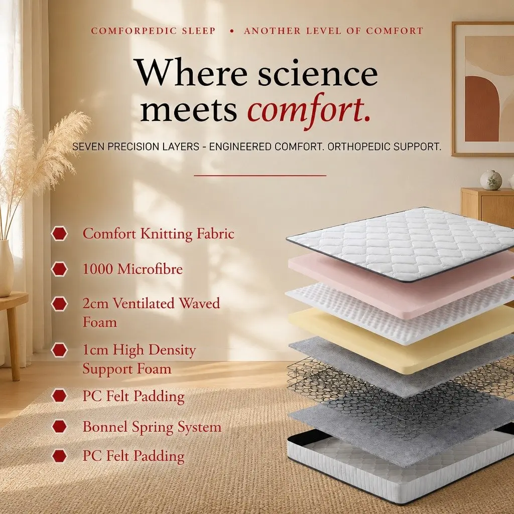 King Single Mattress 5-Zone Pressure Relief Bonnell Spring 21cm