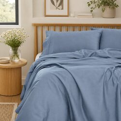 1000TC Bamboo Cotton Sheet Set Queen Size Flat Fitted Pillowcases Blue Fog