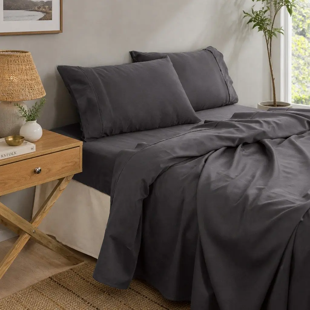 King Bamboo Cotton Sheet Set 1000TC Flat Fitted Pillowcases Bedroom Linen Pewter