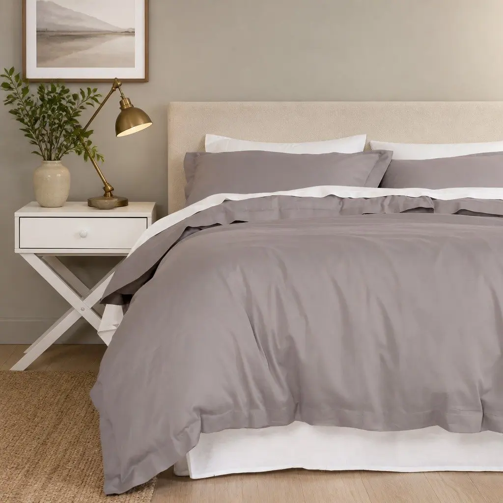 King Quilt Cover Set 1000TC Bamboo Cotton Bedding Pillowcases Grey 245cm x 210cm