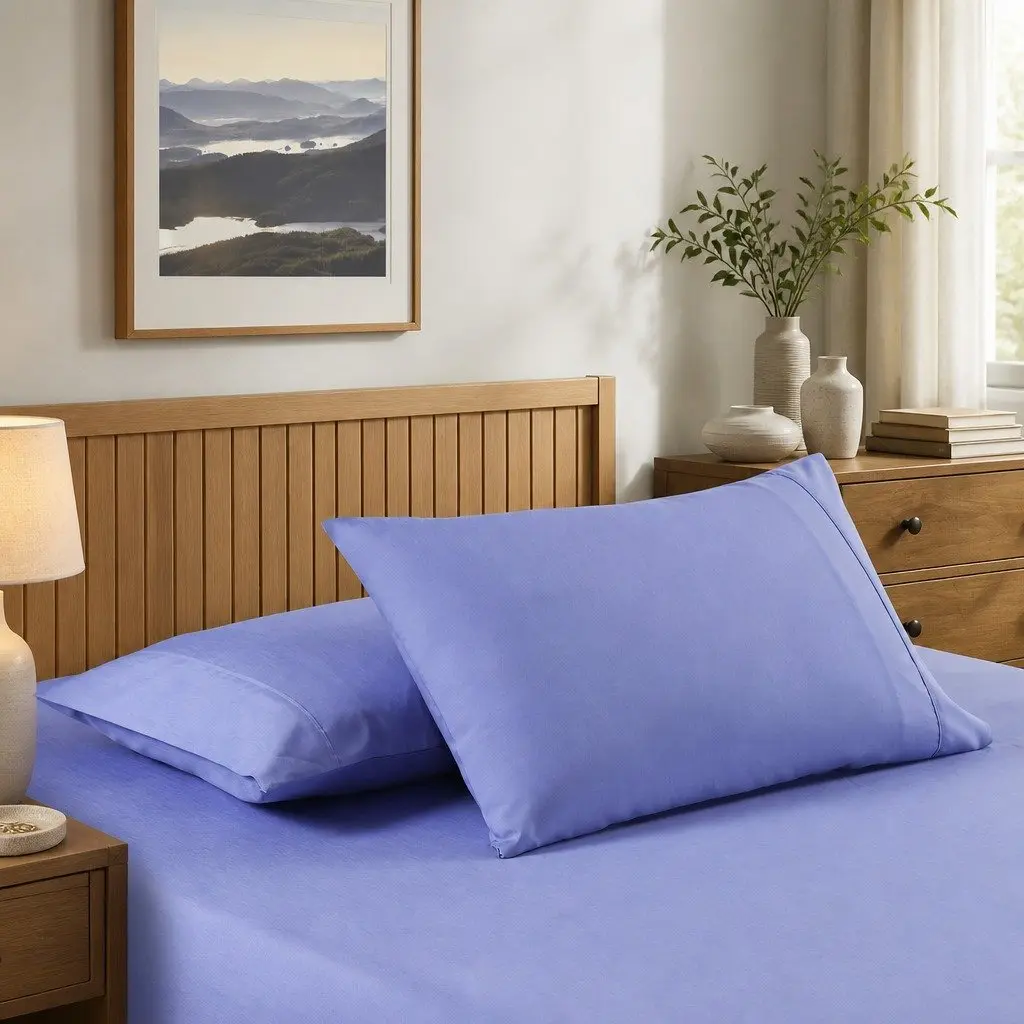 Queen Bamboo Cooling Sheet Set 2000TC Soft Bedding Mid Blue