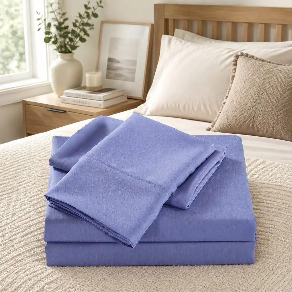 Queen Bamboo Cooling Sheet Set 2000TC Soft Bedding Mid Blue