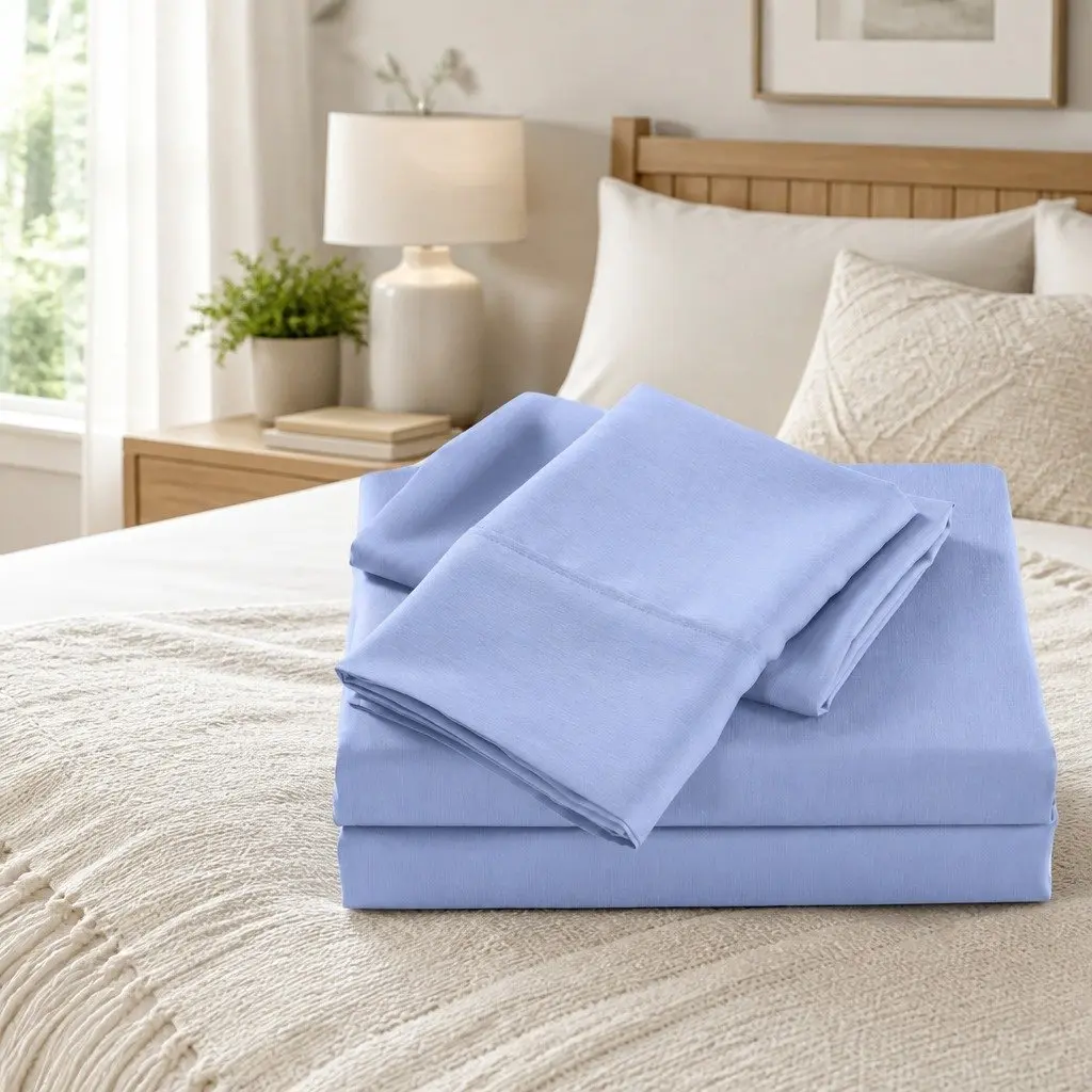Bamboo Sheet Set 2000TC Single Bed Hypoallergenic Breathable Light Blue