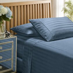 1200 Thread Count Damask Stripe Cotton Blend Sheet Set King Blue Fog Sateen
