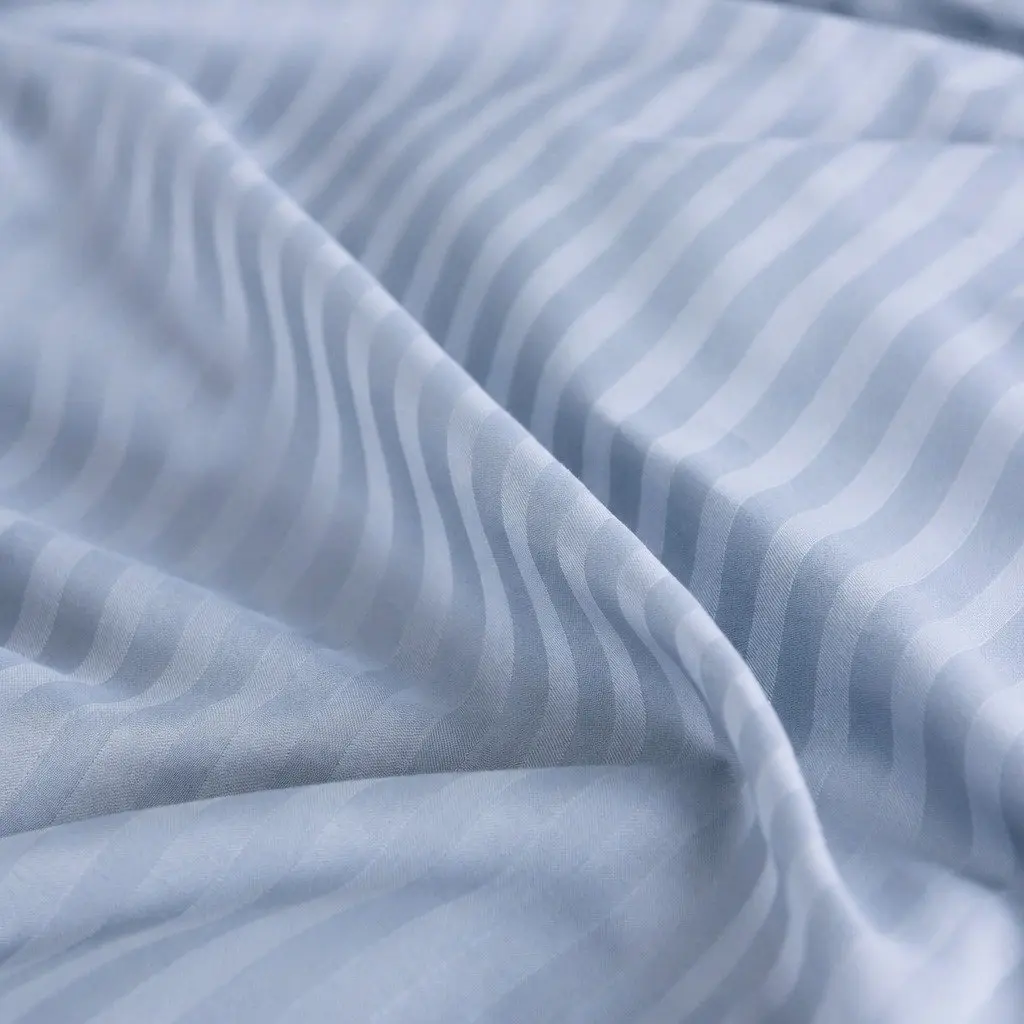 King Damask Stripe Sheet Set 1200 Thread Count Blue Fog Cotton Blend Sateen