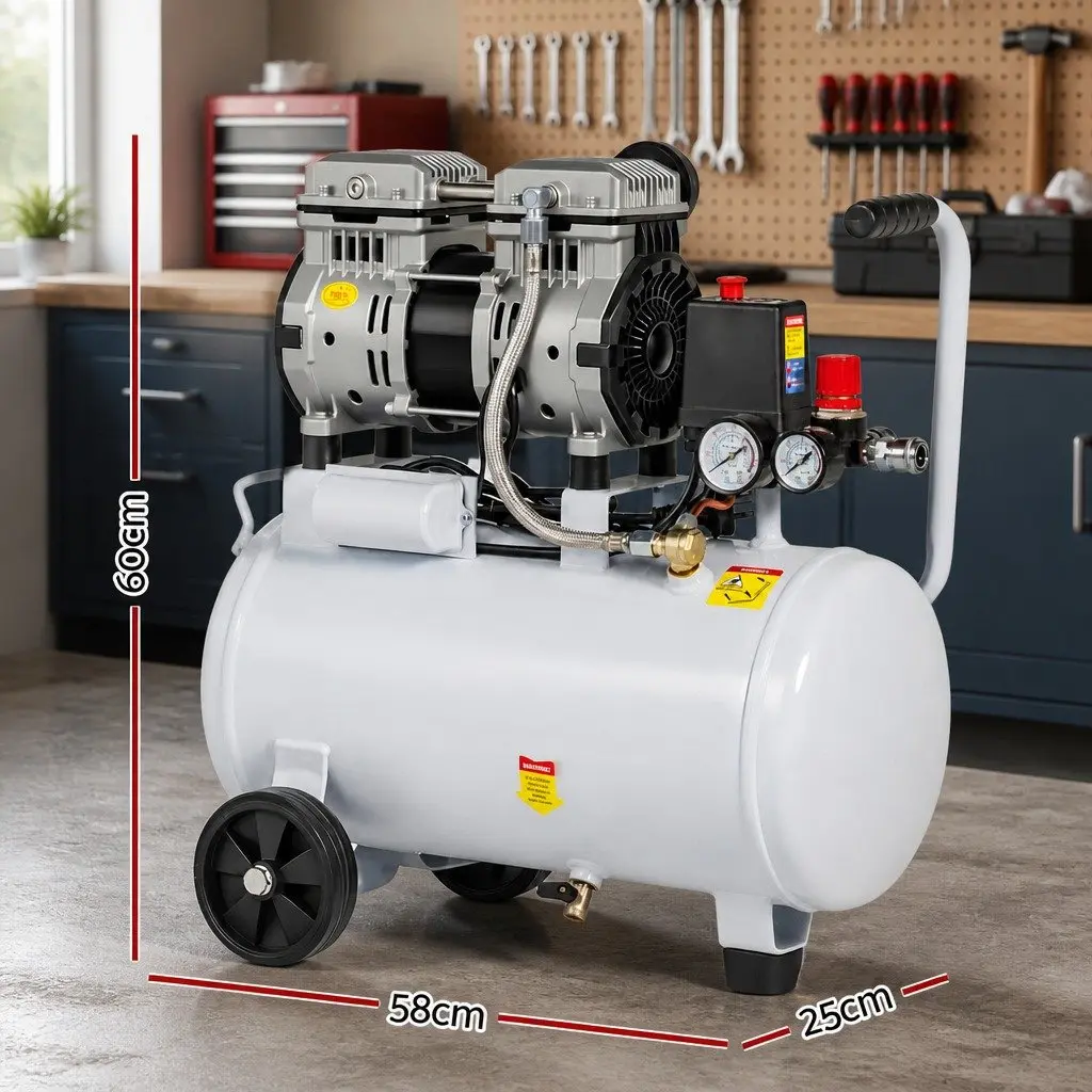 Air Compressor 24L Tank Portable Quiet Oil-Free Tyre Inflator Electric Power