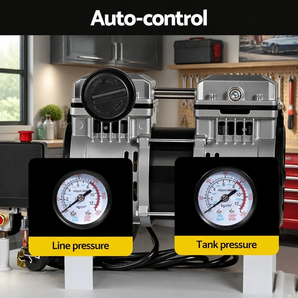 Air Compressor 24L Tank Portable Quiet Oil-Free Tyre Inflator Electric Power